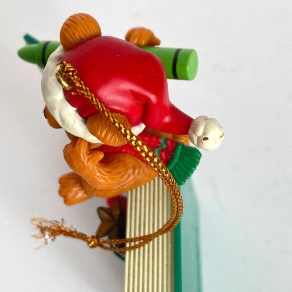 1997 Lustre Fame Bear Sitting On Santa Story Book J for Joy Ornament Vintage - Picture 7 of 12